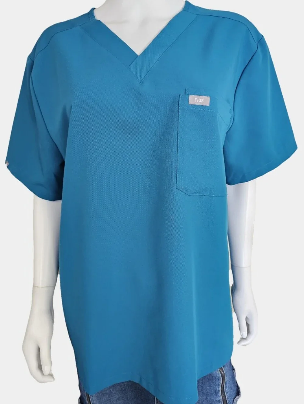 Figs Mens Leon V-Neck Short Sleeve Carribean Blue Scrub Top Size L